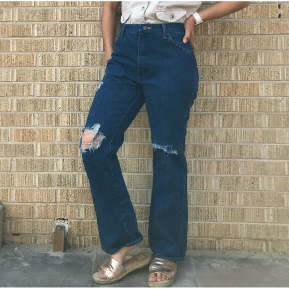 Vtg 80s Rustler wide leg dark wash flare jeans 28.5" dark denim casual everyday - Picture 5 of 11